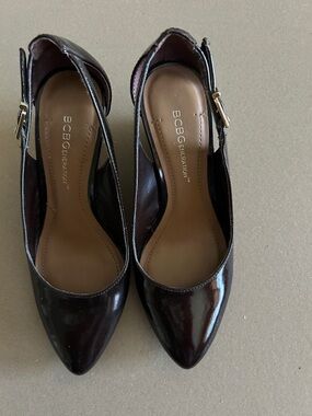 BCBGeneration Dark Brown Patent Slingback Pointed Pumps